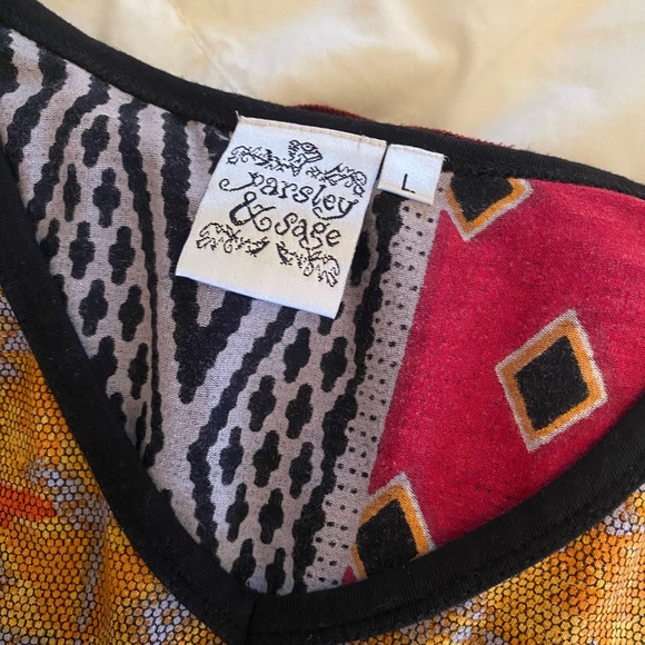 Parsley and Sage Tunic Women’s L Patchwork Flowy Artwear Soft Unique - Picture 12 of 12